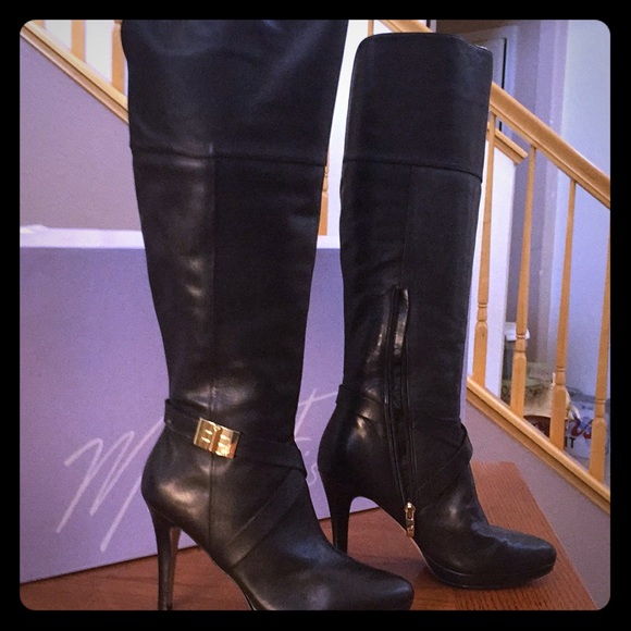 black leather knee high dress boots